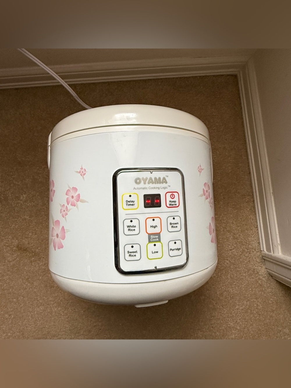 White & Pink Floral Rice Cooker 10 cups with Keep Warm Function oyama